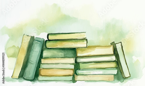 green and yellow watercolor simple silhouette of stacked books	
