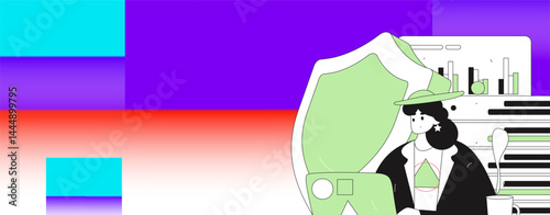 Business network security character flat vector concept operation hand drawn illustration
