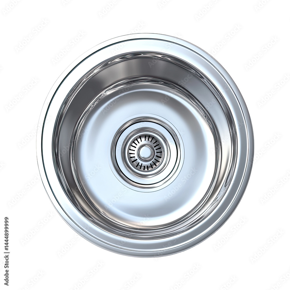 Stainless steel sink, circular design. High-gloss finish, simple faucet Stainless steel sink, circular design. High-gloss finish, simple faucet
