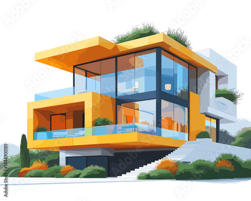 Modern flat design vector illustration concept of real estate, apartment or office building and trees.