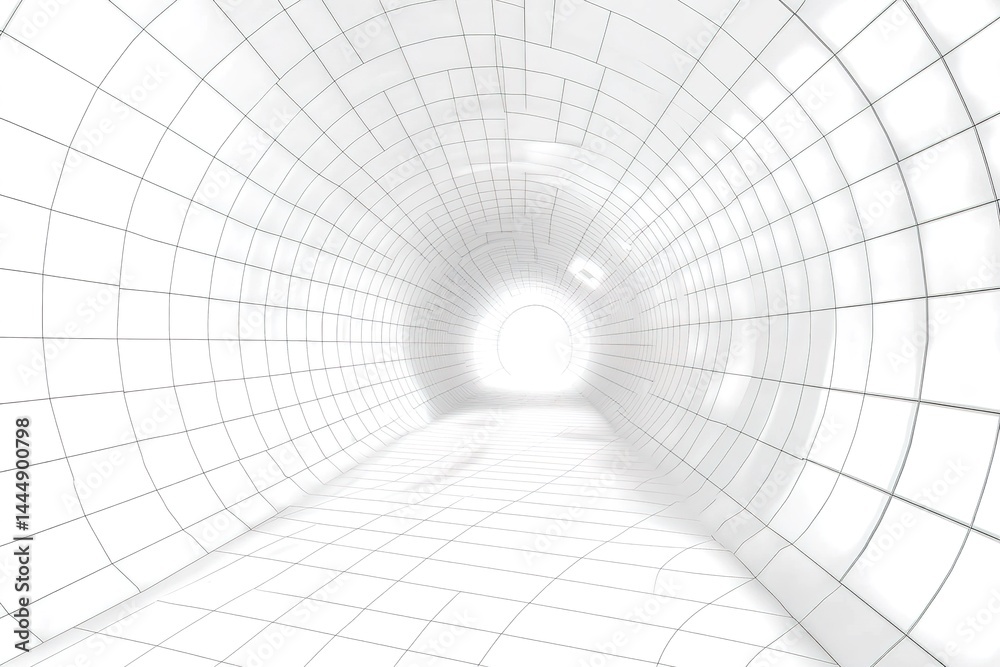 Futuristic White Tile Tunnel, Modern Architecture Design, Perspective View, Clean Look Futuristic White Tile Tunnel, Modern Architecture Design, Perspective View, Clean Look