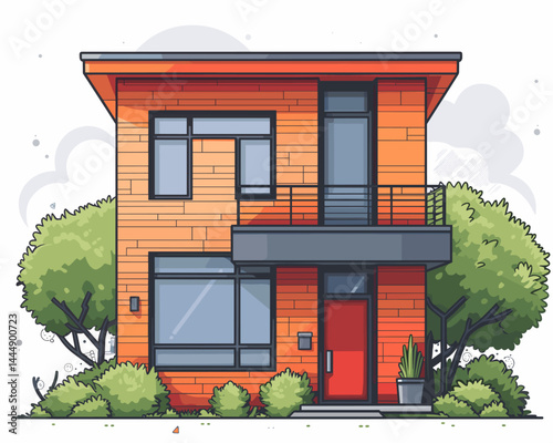 Illustration of a modern cozy house with garage for sale or rent