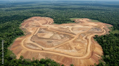 Aerial View of a Large-Scale Mining Operation in the Amazon Rainforest