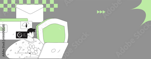 Business network security character flat vector concept operation hand drawn illustration
