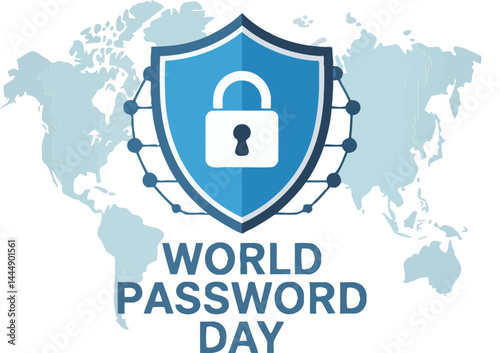Shield over world map – password awareness global security day