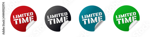 Limited Time – glossy stickers: red, black, blue, green – vector illustration