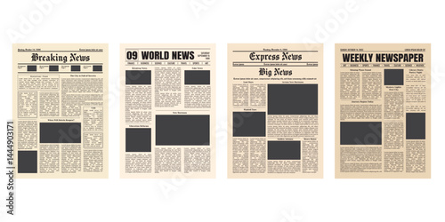 Vector vintage newspaper mockup isolated on transparent background. Old newspaper pages template.