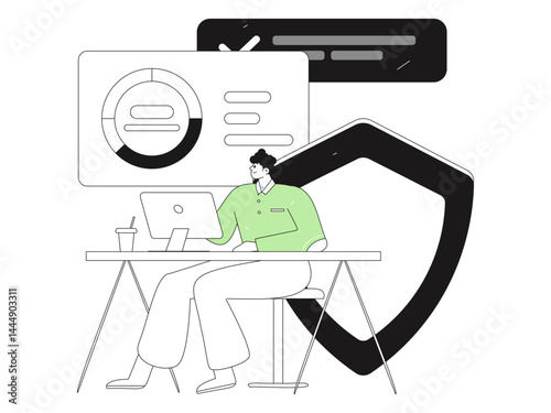Business network security character flat vector concept operation hand drawn illustration
