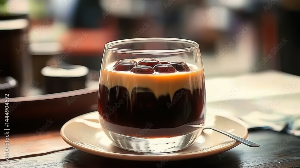 Brewed coffee jelly and smooth, chilled coffee. Glass of Japanese Kohi Jelly