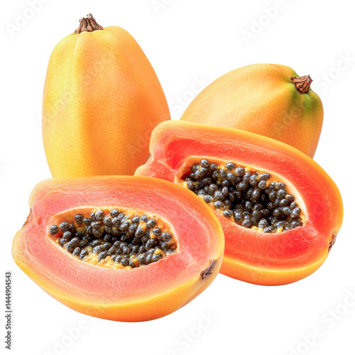 ripe papaya halves - tropical fruit, isolated