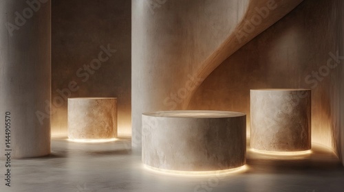 Beige Stone Cylinders Minimalist Modern Interior Design