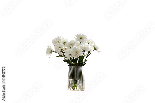 Fototapeta Naklejka Na Ścianę i Meble -  A vase of white flowers sits on a wooden table isolated on white backgroundPNG