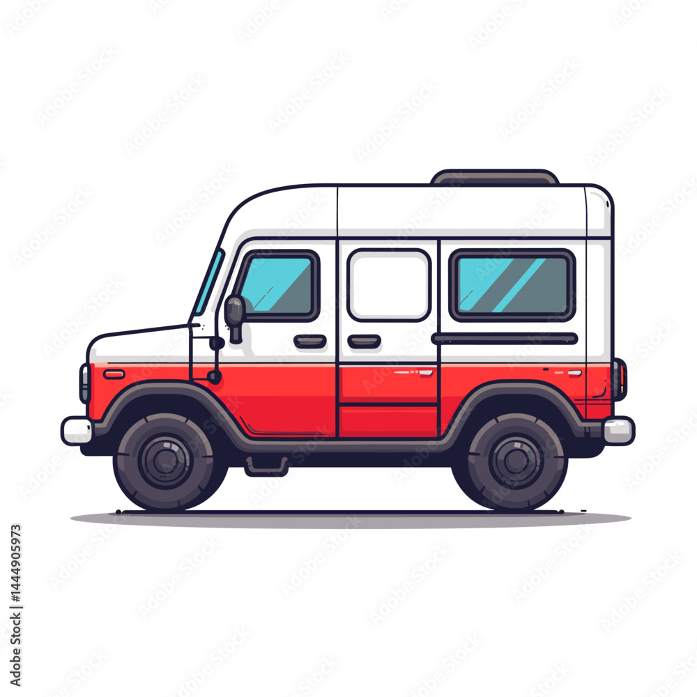 Flat vector illustration of a camper van on a white background. Flat vector illustration of a camper van on a white background.