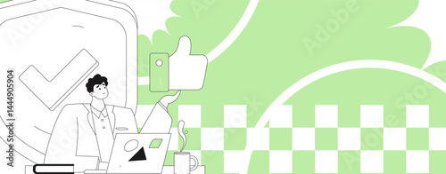 Business network security character flat vector concept operation hand drawn illustration
