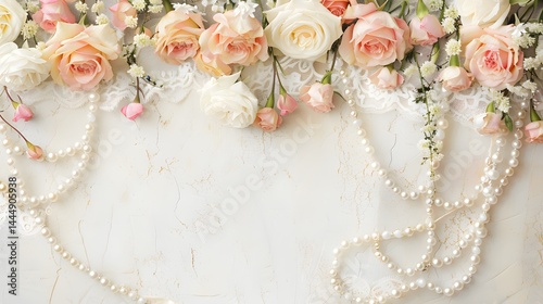 Wallpaper Mural Delicate floral arrangement with pearls and lace. Torontodigital.ca