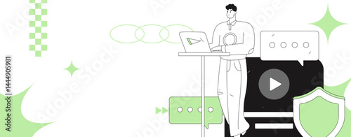 Business network security character flat vector concept operation hand drawn illustration

