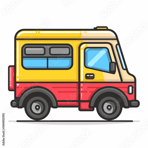 Flat vector illustration of a camper van on a white background.