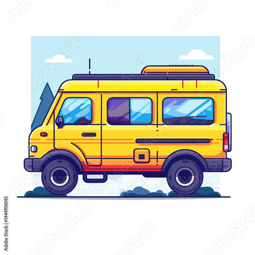 Vintage retro minivan, vector illustration in flat cartoon style