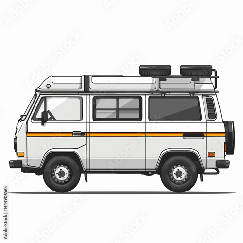Vintage retro minivan, vector illustration in flat cartoon style.