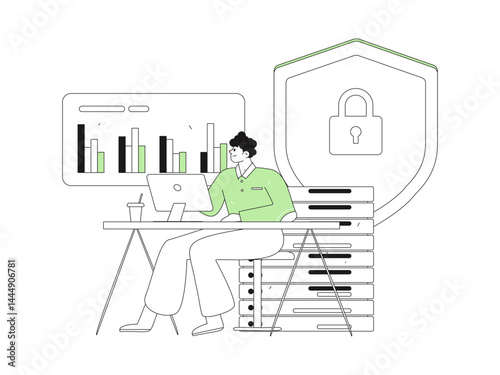 Business network security character flat vector concept operation hand drawn illustration
