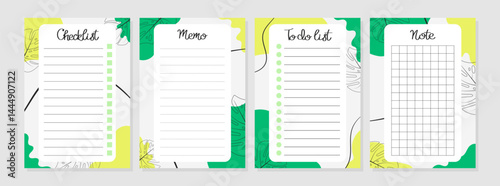 Summer set of sheets with monstera leaves pattern. To do list, note, memo, checklist. Vector illustration for agenda, planner, diary, notebook, shopping. Layout A5
