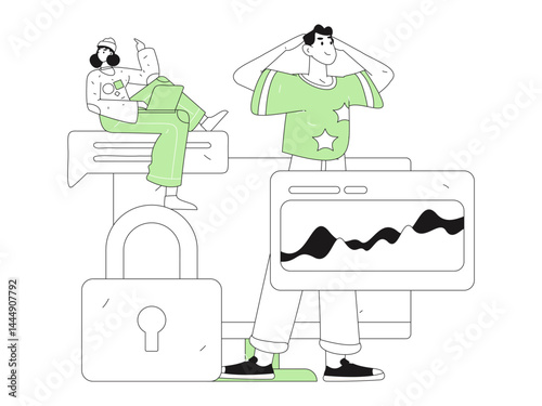 Business network security character flat vector concept operation hand drawn illustration

