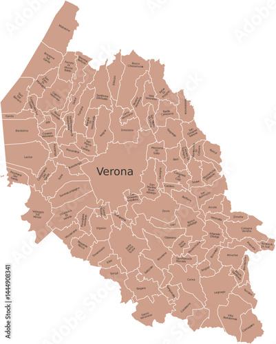 Vector image of the province of Verona with separate municipalities and editable labels