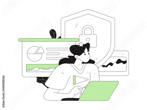 Business network security character flat vector concept operation hand drawn illustration
