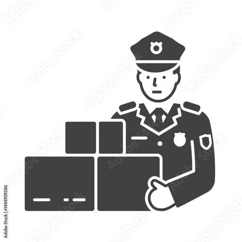 Duty and Diligence: A silhouette of a uniformed officer diligently inspecting packages, portraying a sense of vigilance and dedication to service.