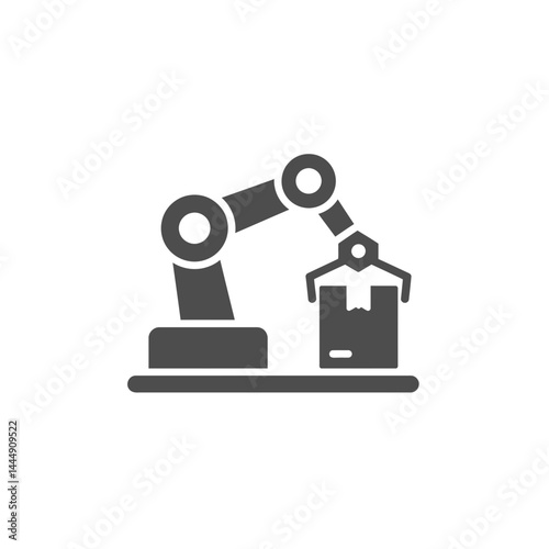 Robotic Arm Automation: Capturing the essence of modern industry, a robotic arm precisely grasps a package, symbolizing automation and efficiency in a streamlined production process.