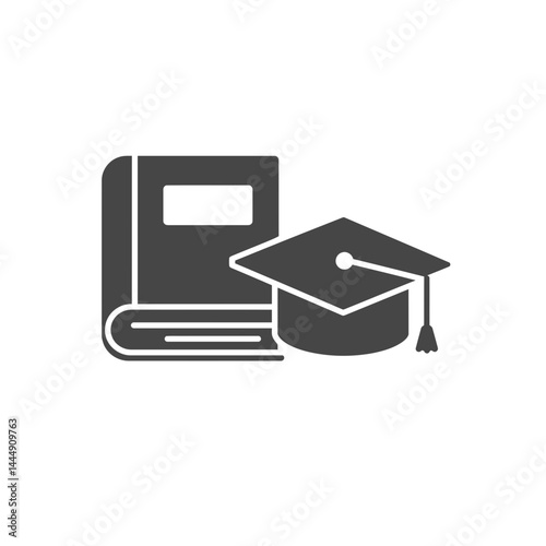 Symbol of Scholarly Attainment: The silhouette of a sturdy book paired with a classic mortarboard, embodying knowledge, academia, and the pursuit of higher learning.