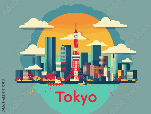 Tokyo city in Japan Beautiful Vector Illustration for Postcards, Web Sites and Your Design