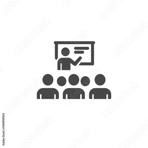 Empowering Knowledge: Simplified iconic representation of a presenter leading a group in a focused learning environment.