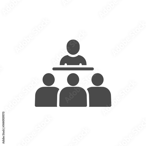 Simplified Corporate Hierarchy Icon: A clean, minimalist icon illustrating a hierarchical structure within a company, representing leadership and team organization, designed for visual clarity.