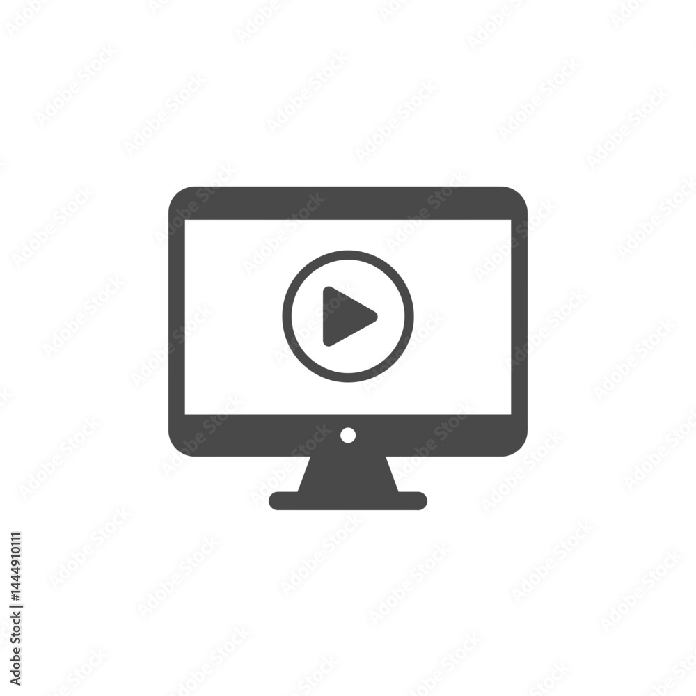 Digital Media Icon: Clean, minimalist graphic of a computer monitor displaying a play button, perfect for representing video content or digital media in a modern design. Digital Media Icon: Clean, minimalist graphic of a computer monitor displaying a play button, perfect for representing video content or digital media in a modern design.