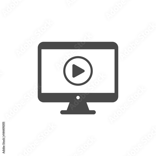 Digital Media Icon: Clean, minimalist graphic of a computer monitor displaying a play button, perfect for representing video content or digital media in a modern design.