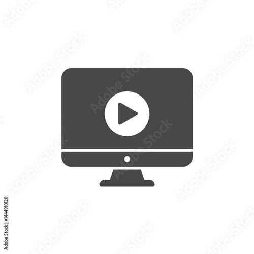 Digital Video Icon: Clean and modern computer monitor icon with a prominent play button, symbolizing the digital age and its multimedia capabilities.