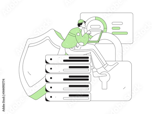Business network security character flat vector concept operation hand drawn illustration
