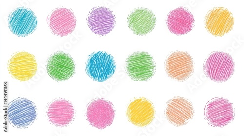 Colorful HandDrawn Scribble Circles Set.