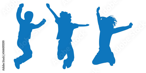 Kids jumping silhouette . Good use for symbol, logo, web icon, mascot, sign, or any design you want. kids Jumping Silhouette Vector, silhouette of children playing .  