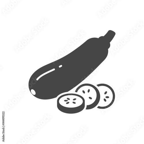 Zucchini Silhouette: A simplified yet stylish depiction of fresh zucchini, showcasing the elongated vegetable alongside its sliced counterparts.