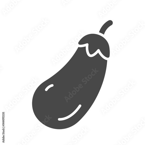 Eggplant Icon: Simple and elegant, a dark gray eggplant icon is presented against a white background. The icon features a stylized eggplant shape with subtle details.