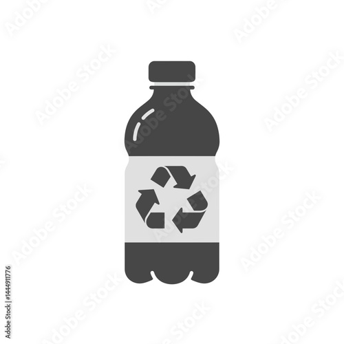 Recycling Bottle: A grayscale image captures a detailed view of a plastic bottle, featuring the universal recycling symbol, advocating for environmental conservation.