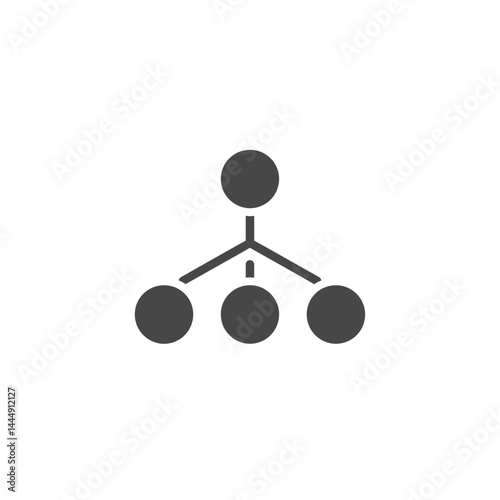Hierarchy Chart Icon: A simple and clean hierarchy chart icon, illustrating a clear organizational structure with a central node and three subordinate nodes. This icon is perfect for presentations.