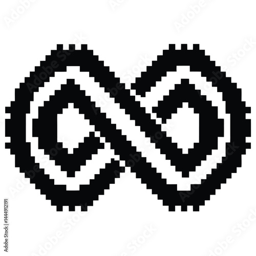 Pixelated Infinity Symbol in Black and White Geometric, Seamless, Eternal Loop, Simple