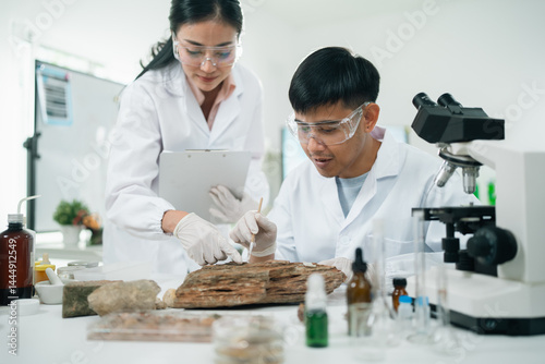 Canvas Print Geology researchers analyze various types of rocks and minerals in a laboratory