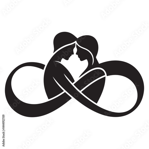 Infinity love, forever symbol Vector Black silhouettes. with white background
