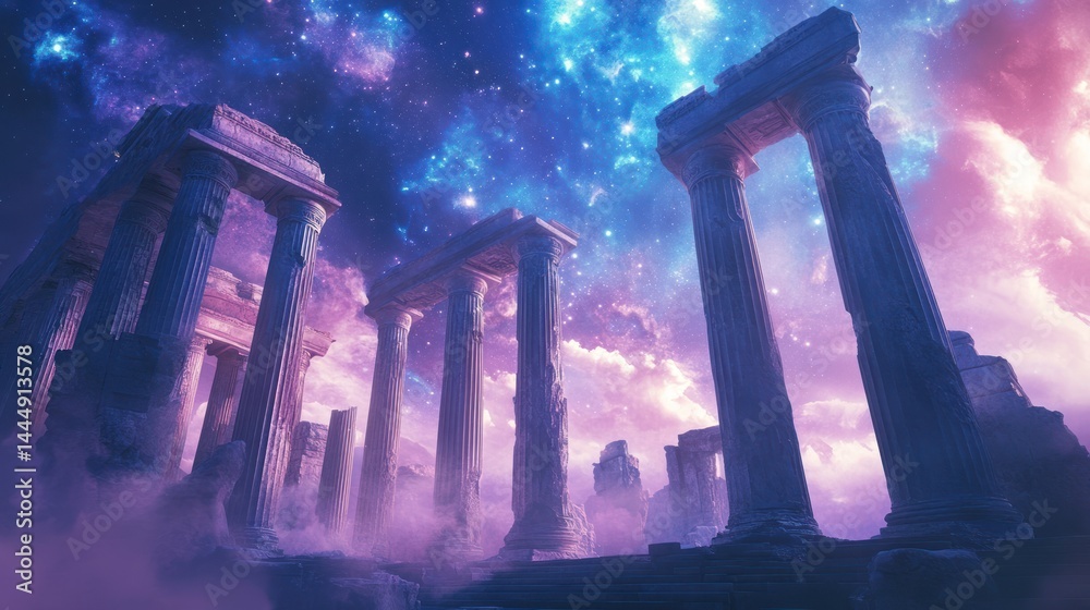 Fototapeta premium Ancient Ruins Under Starry Sky