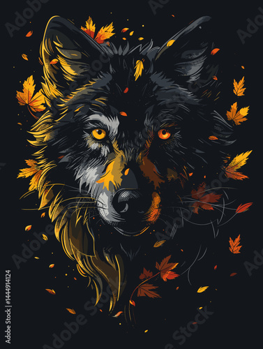 Portrait of a wolf on a dark background. Vector illustration.