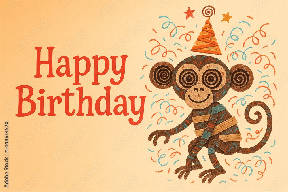 custom made wallpaper toronto digitalSurreal monkey birthday card with clock spring textures and spiral hat